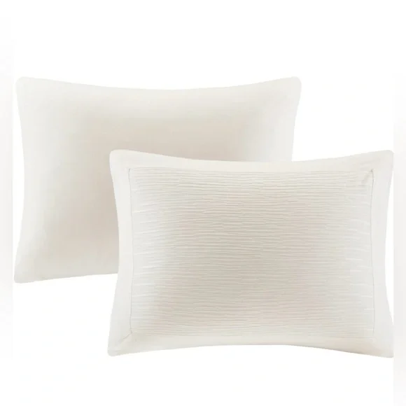 N Natori Hanae Cotton Blend Yarn Dyed Duvet Cover Set White - Full - Queen - Picture 3 of 6